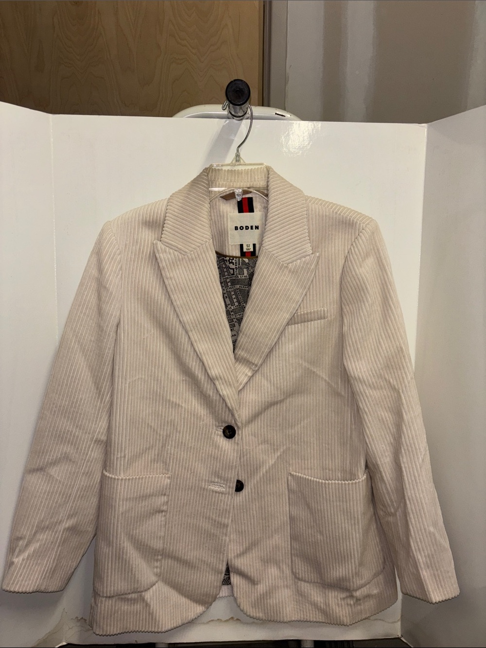 Boden Cream Corduroy Blazer with Notch Lapel